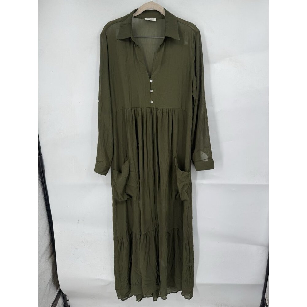 Lovestitch Sheer Midi Dress Women Medium Green Peasant Prairie Granolagirl